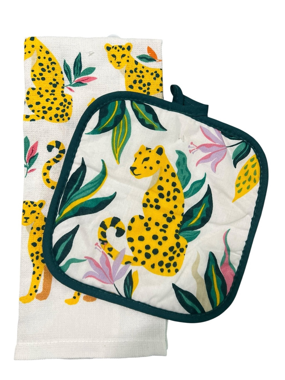 Yellow Leopard Print Pot Holder and Tea Towel Set